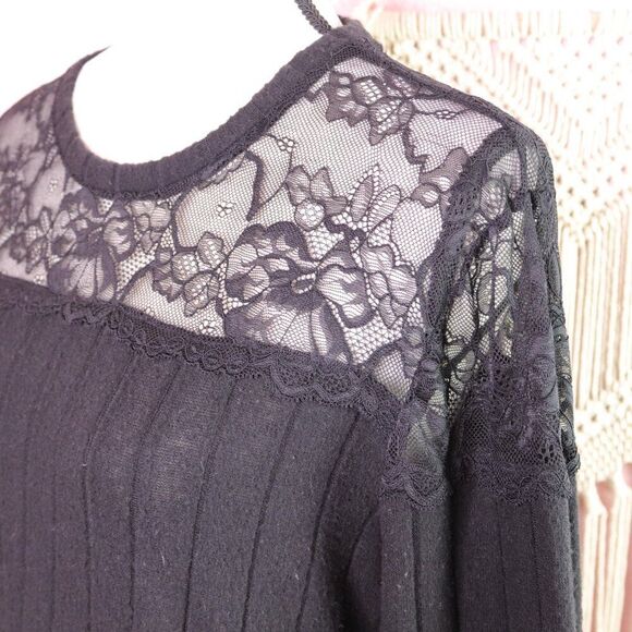 Maurices | Black Lace Long Sleeve Sweater Large - Picture 3 of 8
